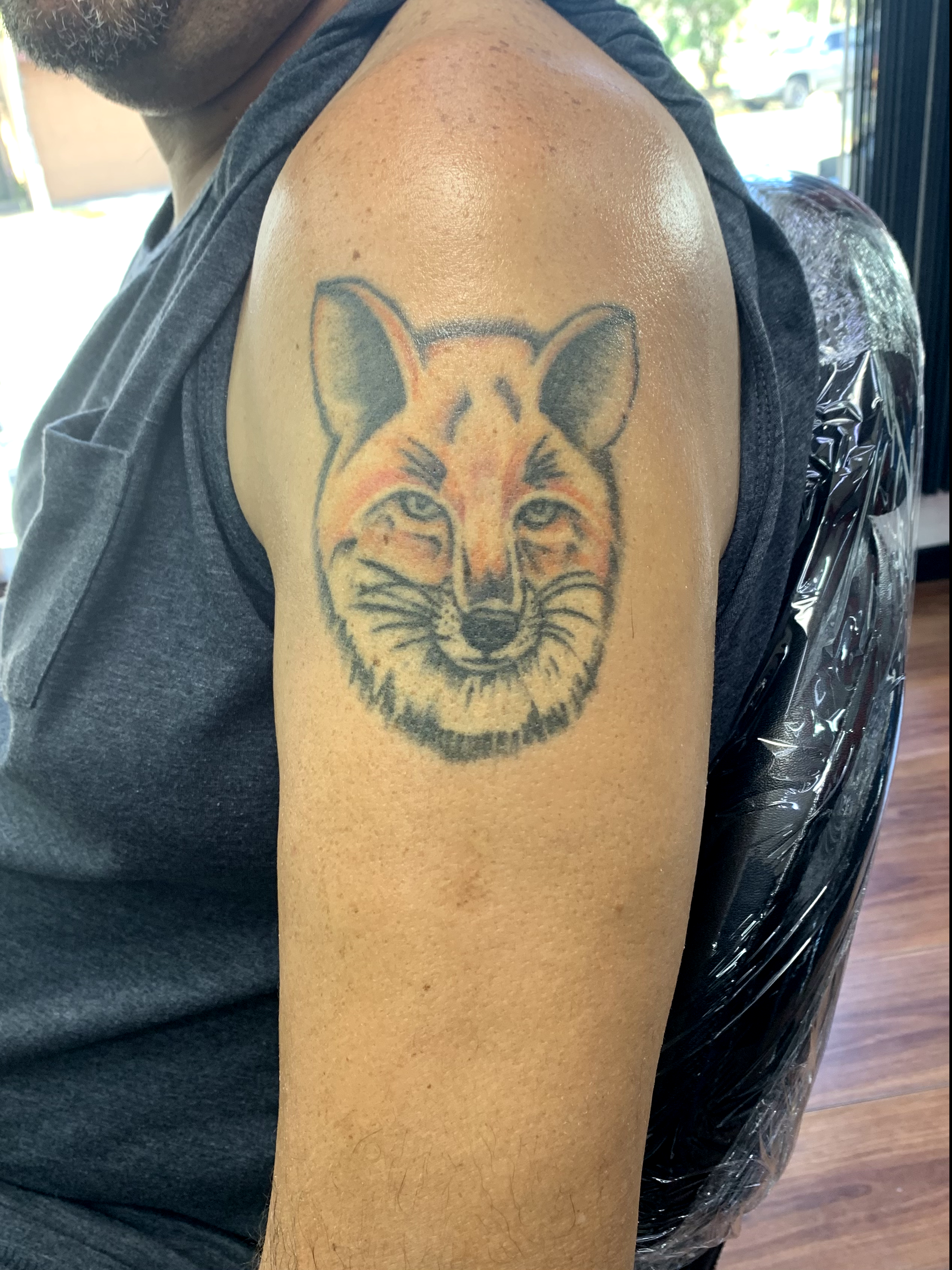 Cover-up antes: zorro pequeño en el hombro